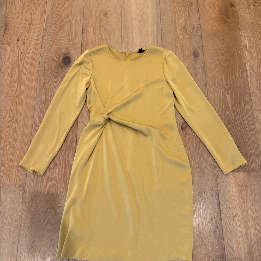 Ann Taylor Mustard Knot-Front Long Sleeve Dress